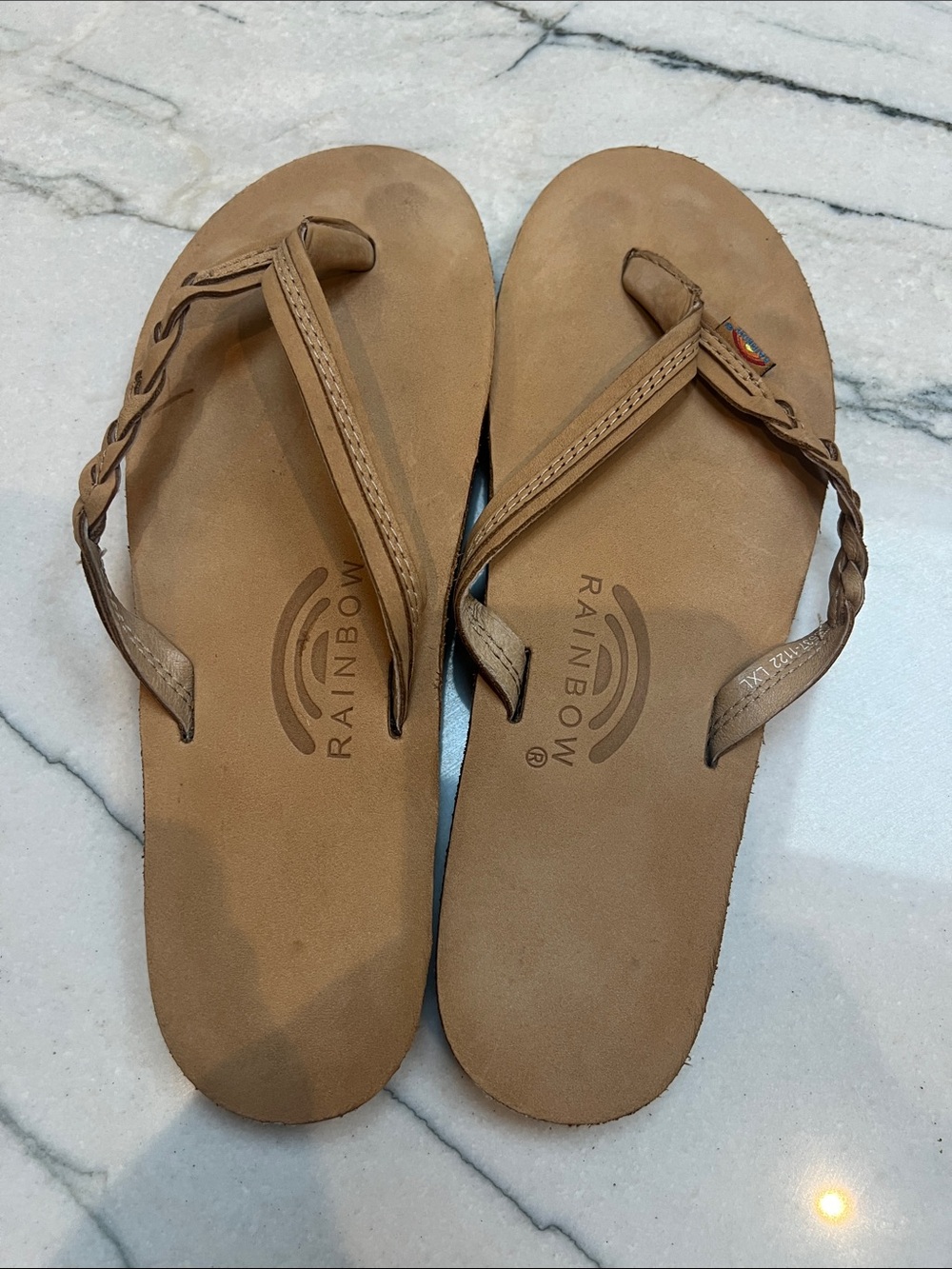 Rainbow Tan Leather Braided Thong Sandals